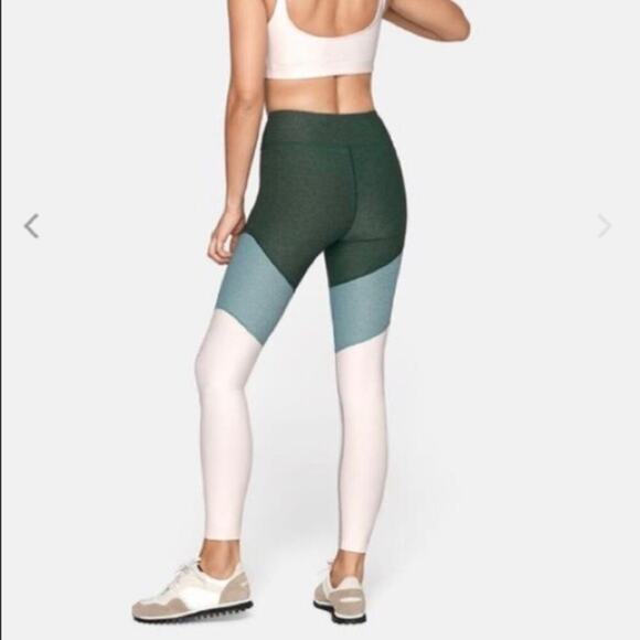 Outdoor Voices Tri Toned 7/8 Spring Leggings Green Teal Cream Activewear Running - Picture 2 of 15